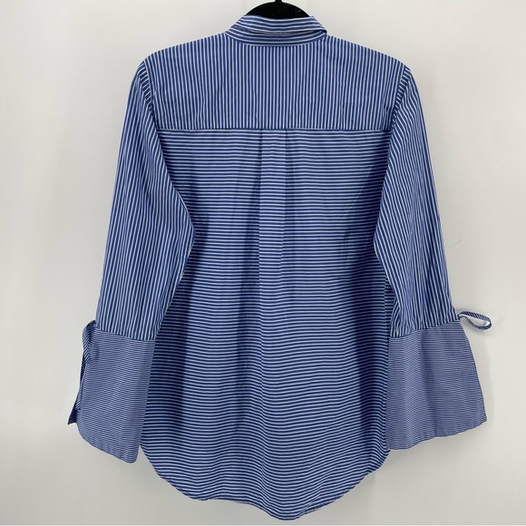 Loft Buttoned Shirt Blue Stripes Bell Sleeves 100% Cotton S - Picture 5 of 6